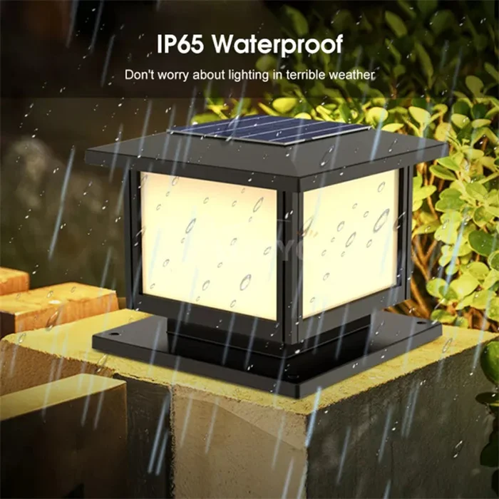 New Solar lights Powered LED Square Fence Light White Warm Lamp Outdoor Lighting Control Post Aluminum Waterproof Pillar