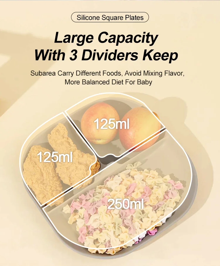 Hot Sale Dishwasher Safe Oem Silicone Dish Toddler Child Tableware Divided Plate Kid Dinnerware Food Baby Feeding Silicone Plate