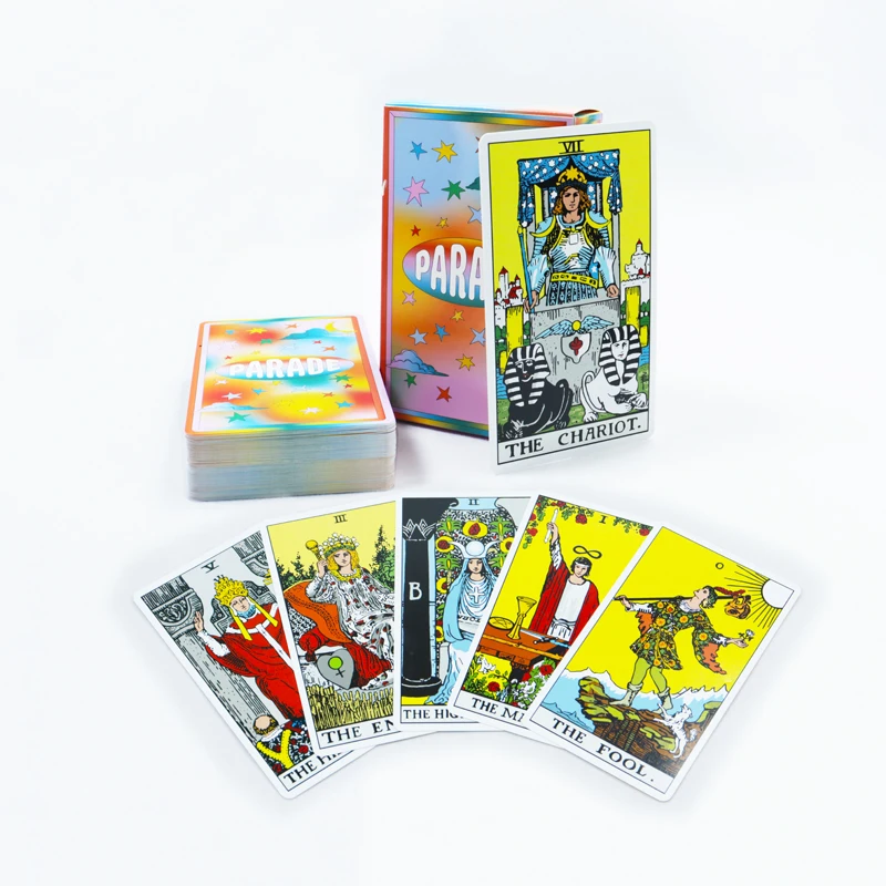 Factory Printable both sides cartas tarot spanish custom English Russian Spanish French Language tarot card deck with guidebook