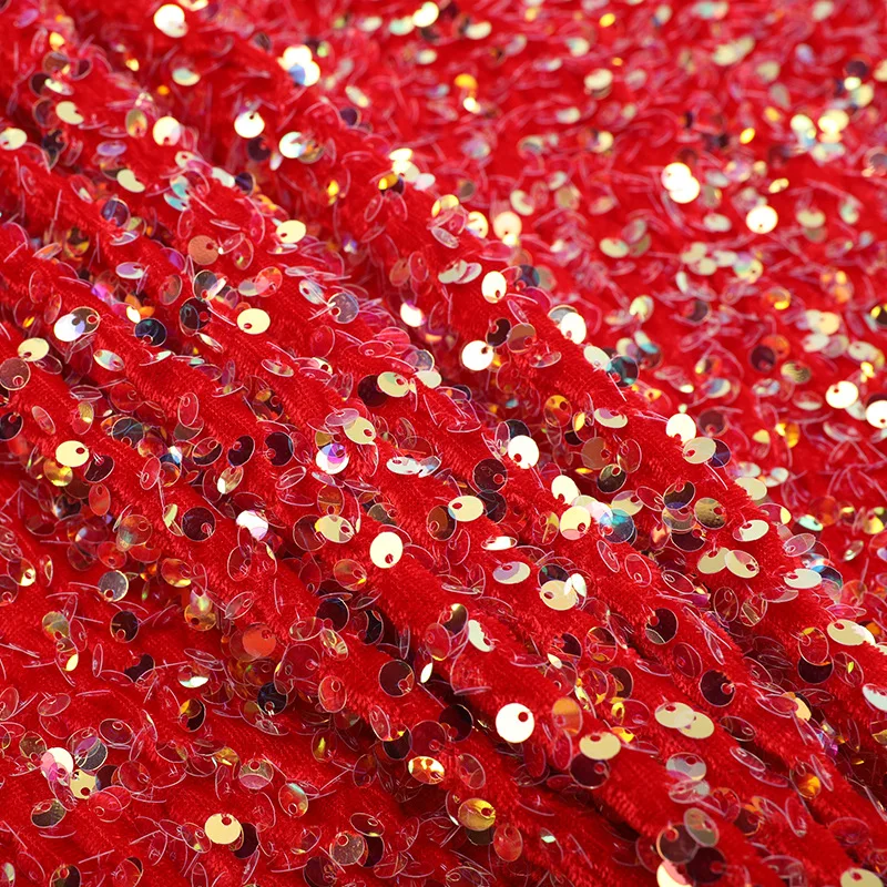 Top Multicolored Textile Sequin Fabric Polyester Satin Fabric With Shiny Sequin Fabric Dress