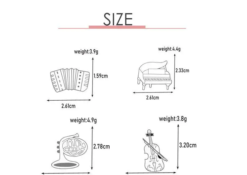 New Arrival Music Lover Enamel Pins Elegant White Accordion Piano Violin Guitar Brooches Women Men Lapel Pin Badges Jewelry Gift