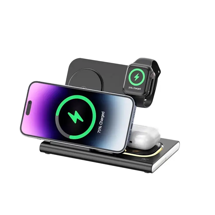 Cool Gadgets 3 In 1 15W Fast Charging Qi Foldable Portable Wire less Stand Wireless Charger For Phone For Earbuds For iWatch