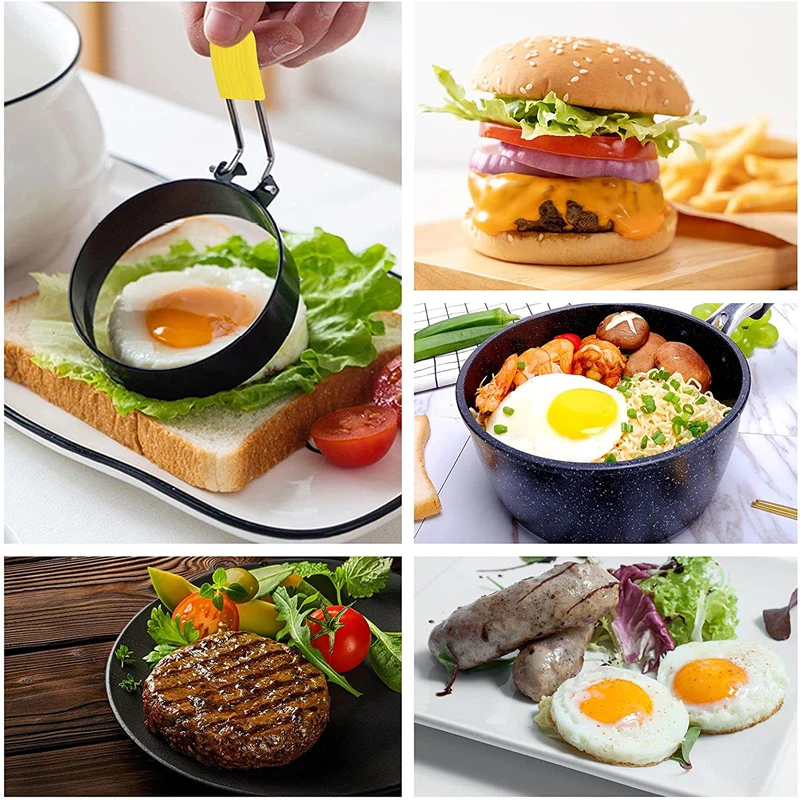 Round Egg Maker Ring 4 Pack, Nonstick Egg Mold for Frying Eggs and English Muffins, Egg Shaper for Frying Pan Cooking