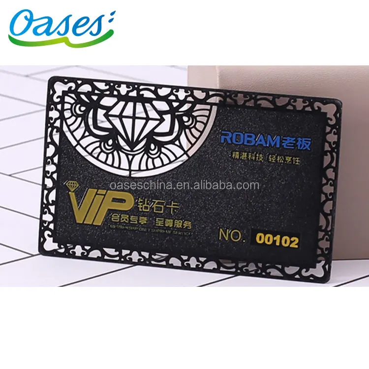 Customized Unique Black Metal VIP Business Card With Gold Logo