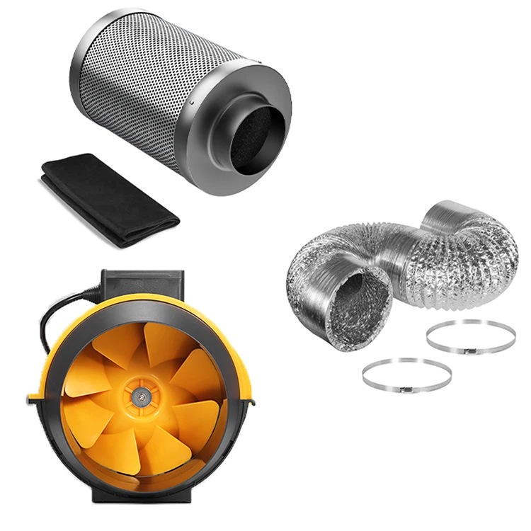 High Quality  Air Aluminum Ducting  Inline 4 Inch Carbon Filter  Pole Fans kit For Grow Box