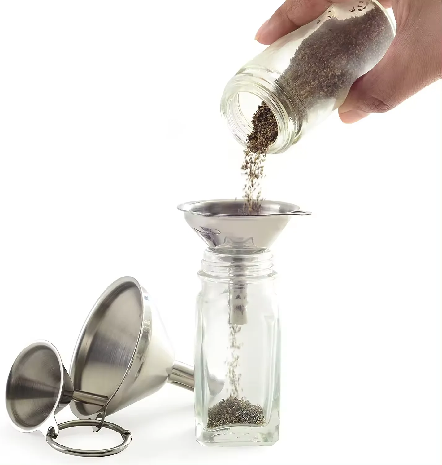 Multifunctional Stainless Steel 304 Oil Water Spices Wine Flask MINI Funnel For Home Kitchen