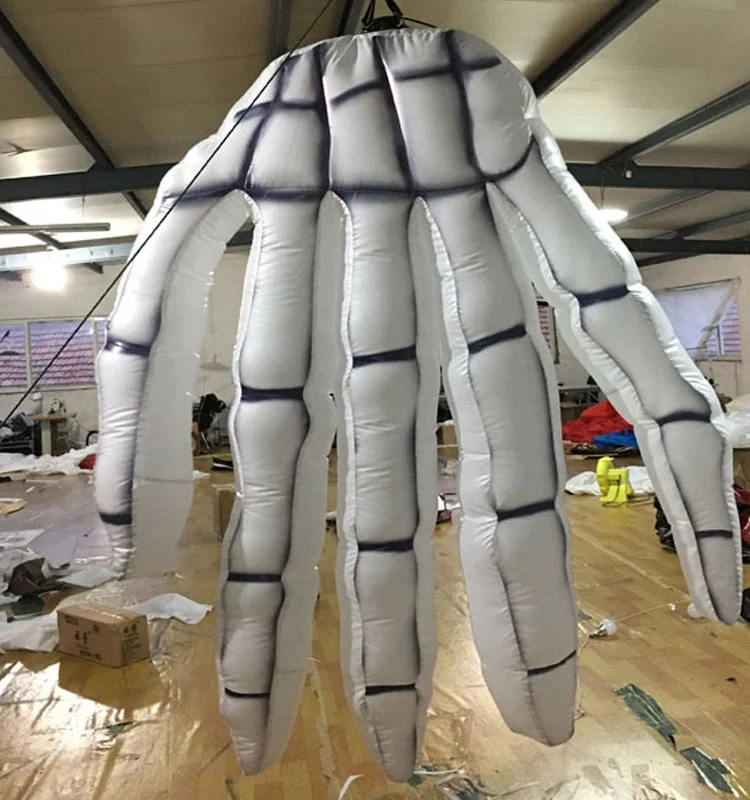 White inflatable skull hand decoration, inflatable white hand for indoor hanging on Halloween