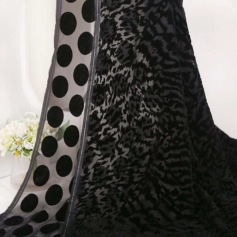 Black knitted 4 way stretch leopard print burnout velvet fabric for dress clothing textile custom elastic fashion underwear