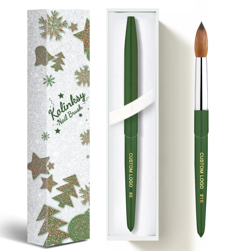 2022  Nail Brush Professional Manufacturer Christmas Tree Green  Handle Acrylic Nail Brush 3d Brush Acrylic Nail Kolinsky 100%
