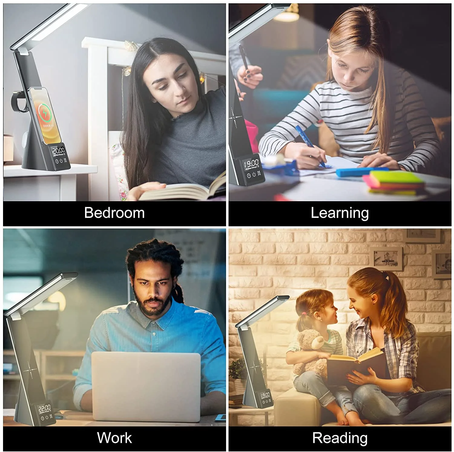 H33 Desk Lamp with Qi Wireless Charger,Digital Alarm Clock with 10W Qi Wireless Charging, Bedside Night Light For smartphones