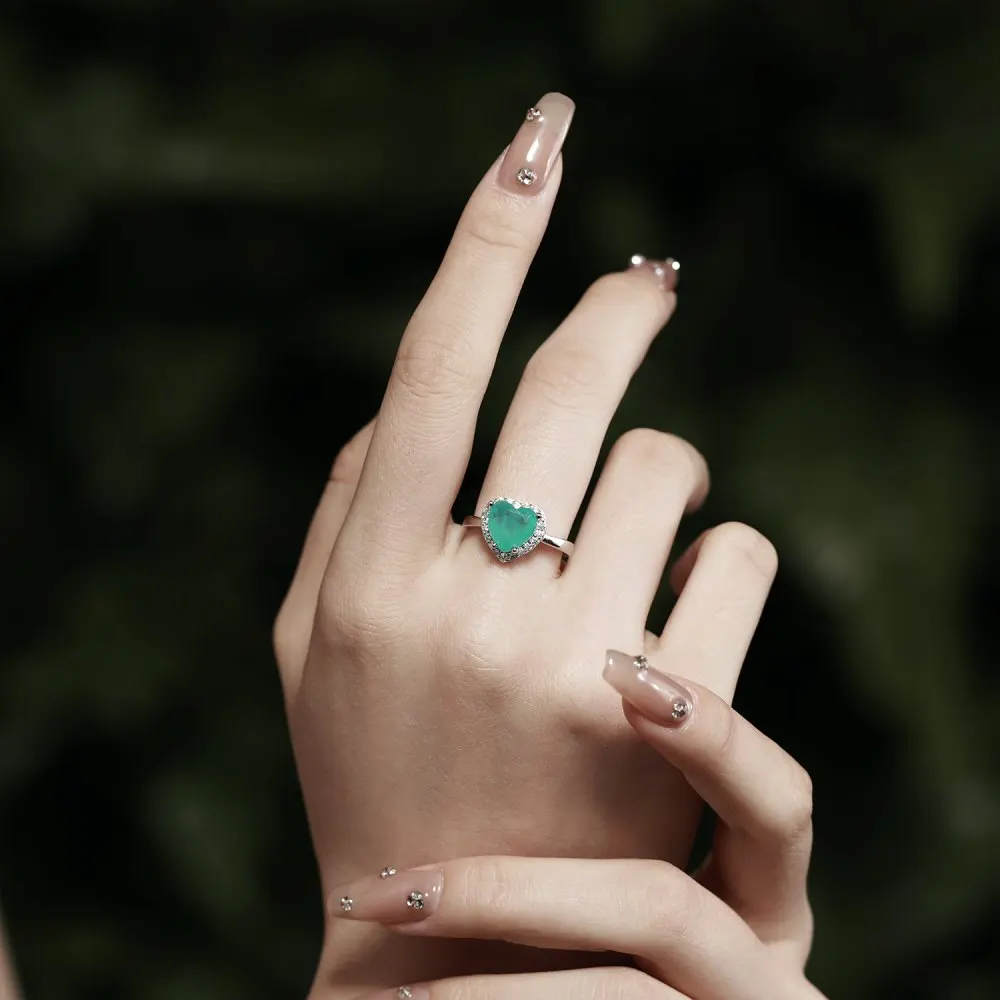 Dylam New Design Luxurious Jewelry S925 Silver Paraiba Teal Blue Heart Shape Eternity Band 5A Zirconia Promise Wedding Ring