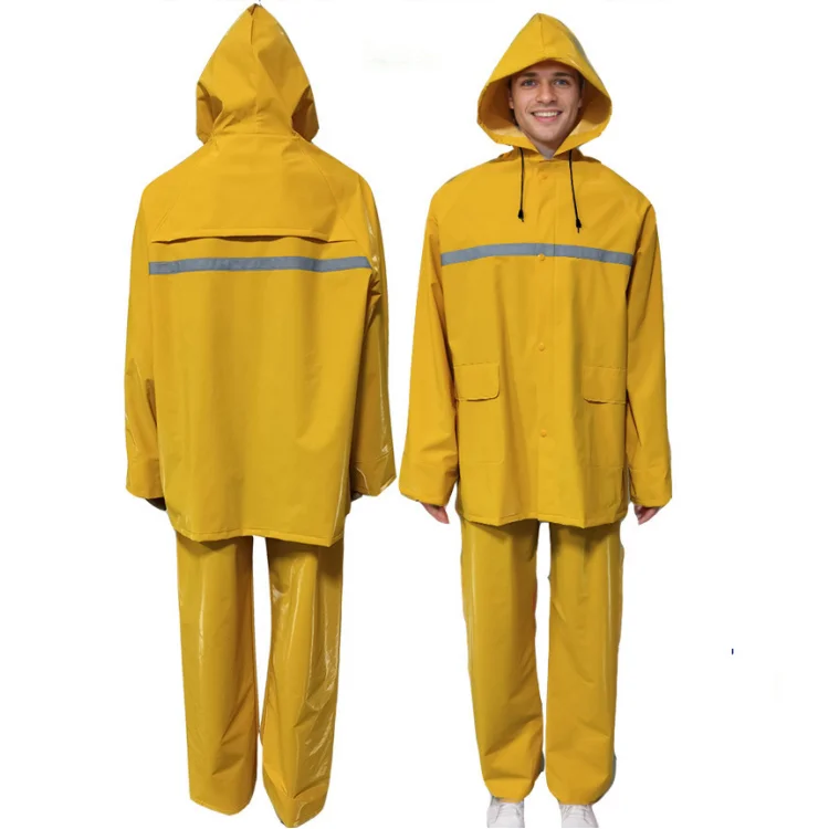 Factory Custom Safety Uniforms Outdoor Waterproof Overall Reflective 2 Pieces PVC Raincoat Set Hi Vis Rain Suit For Construction