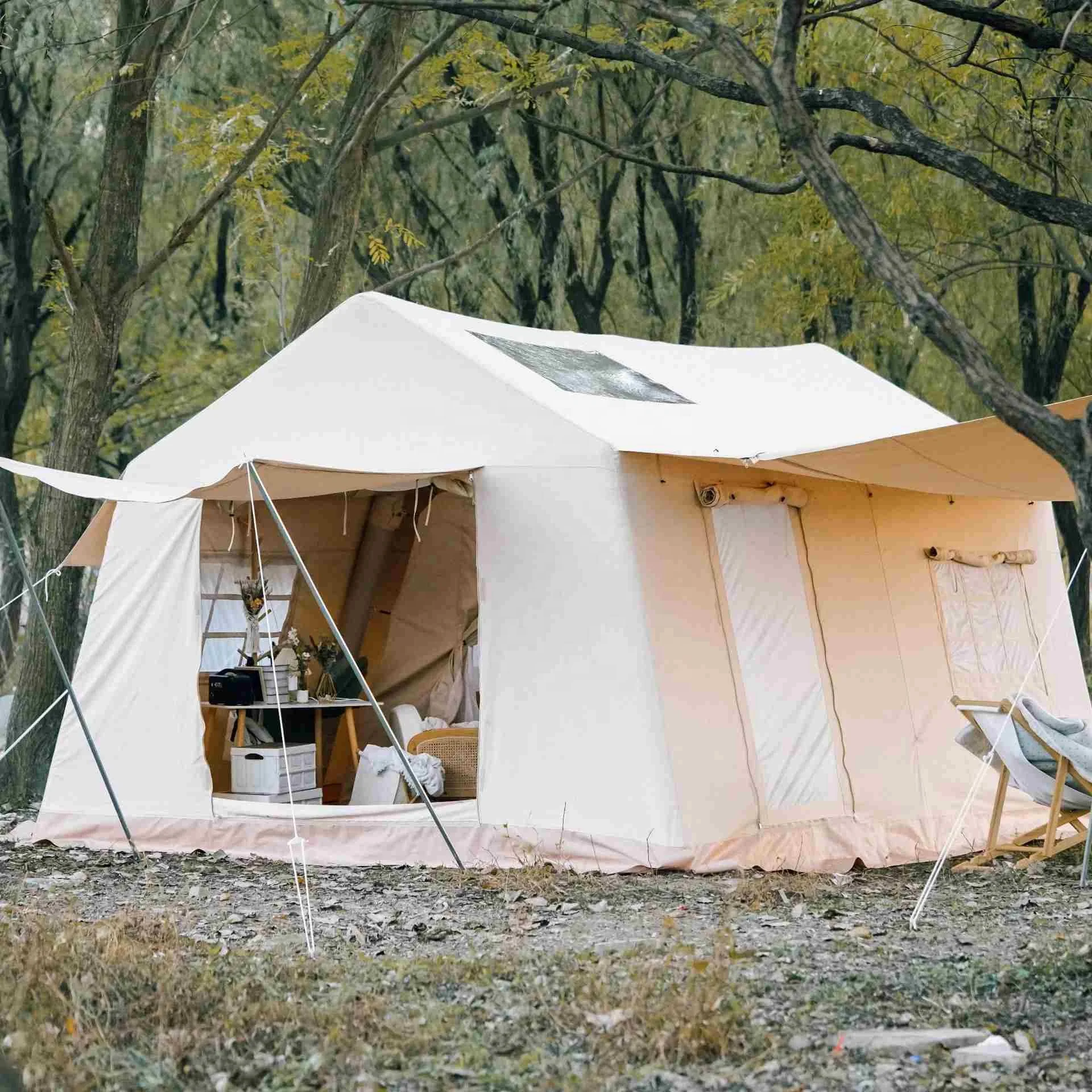 Индивидуальные роскошные надувные семейный дом палатка 2 комнаты Glamping Холст Водонепроницаемый Открытый Кемпинг воздушная