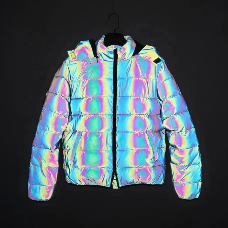 Topgeat customization new style spring autumn men custom logo  hi vis reflective rainbow puffer jackets for outside activities