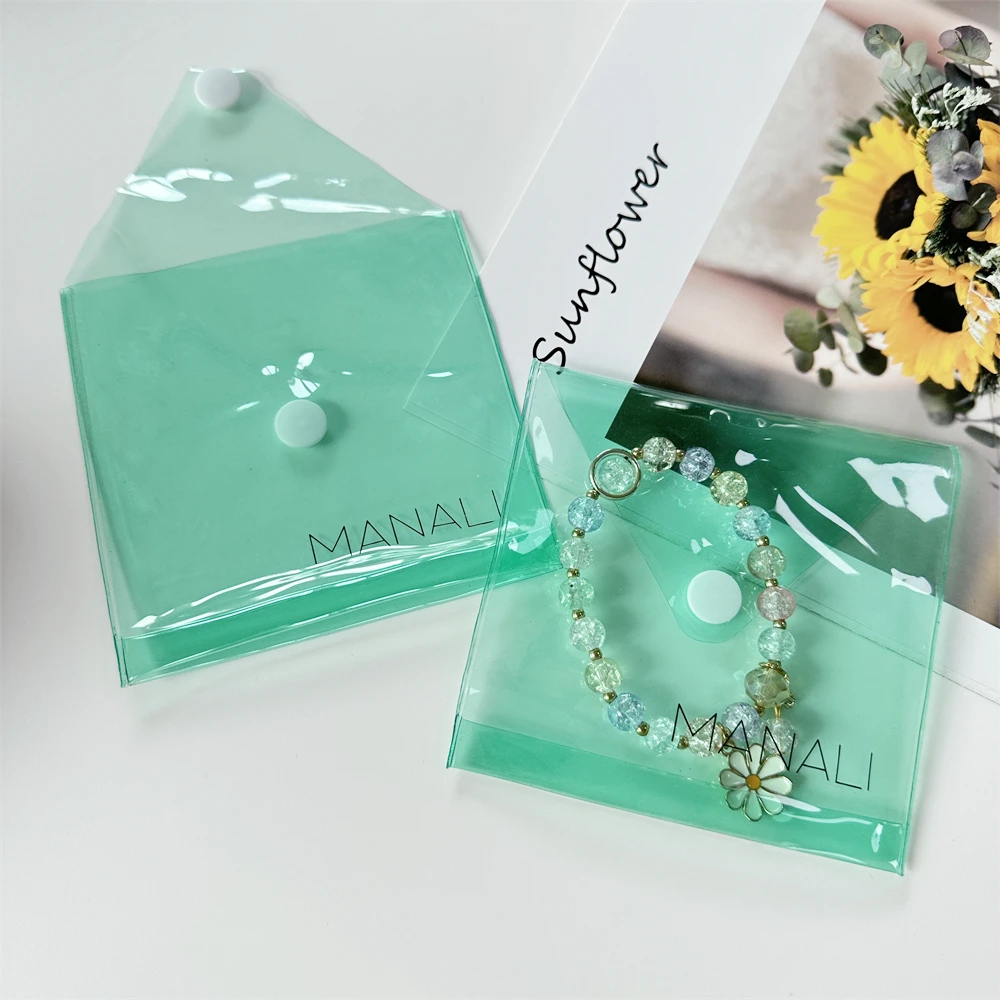 Luxury Custom Small Envelope Pouch Jewelry Packaging Bag With Button Printed Logo Clear Transparent Pvc Plastic Bag For Bracelet
