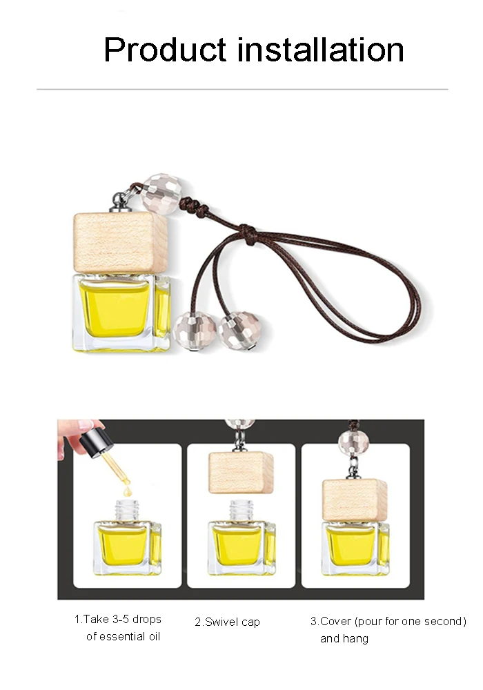 Custom wholesale Car Pendants Liquid Hanging Car Perfume wood Glass Bottle 8ml   Auto Fragrance Diffuser Car Air Freshener