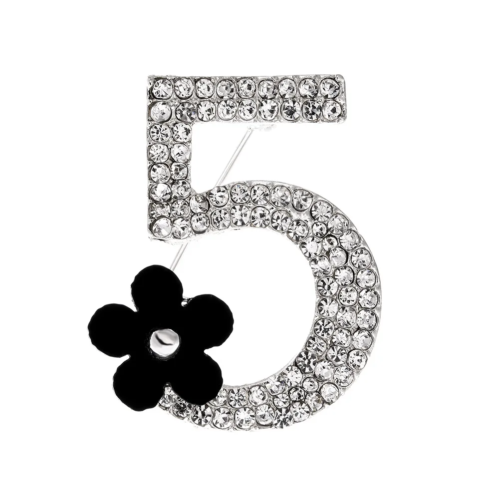
Fashion Number Five Pin Brooch Corsage Scarf Pins with Flower Rhinestones Breastpin for Wedding/Banquet/Bouquet 