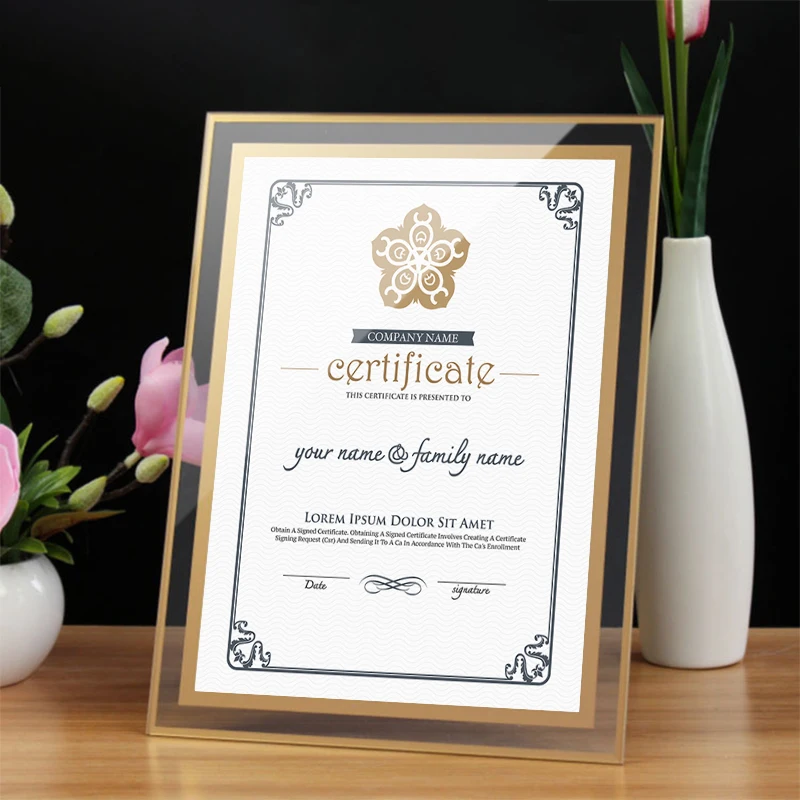 Glass A4 Certificate Frame Transparent Crystal Table 6/7/8 Inch Photo Frame