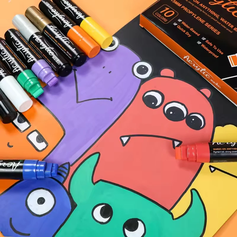 C0955 Paint Markers Jumbo Colored 15mm Felt Tips Acrylic Paint Pens for Rock Painting Stone Ceramic Glass Wood and Canvas Window