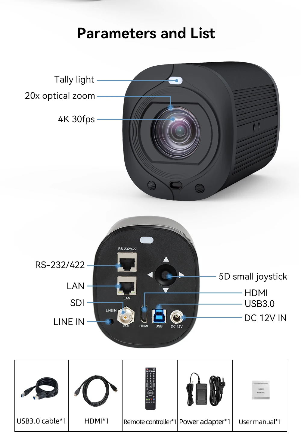 JJTS Hot Selling KT-S10DH Live Streaming 20X Optical Zoom 4K 60fps USB3.0 PTZ Full HD Broadcast Camera for sport event