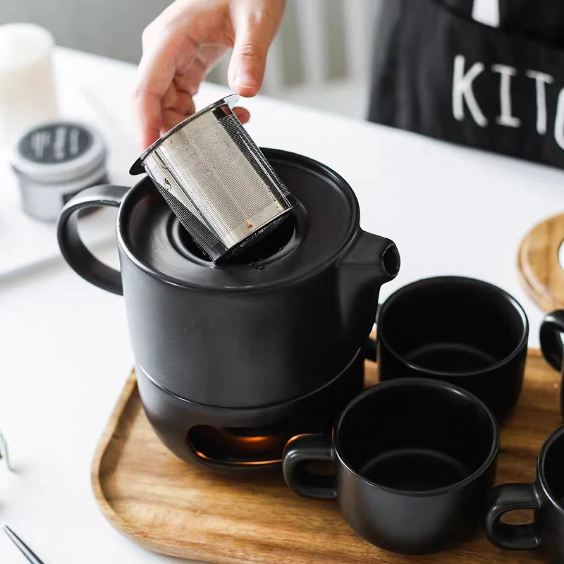 Luxury Afternoon Tea Set Coffee Tea Cup Table Sets With Porcelain Candle Heating Nordic Ceramic Teapot with Cup Tea Pot Set