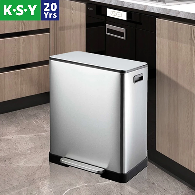 2 Compartment Rectangular Foot Pedal Bin Indoor Household Kitchen Recycle Trash Bin Metal Step Garbage Trash Bin with Sale
