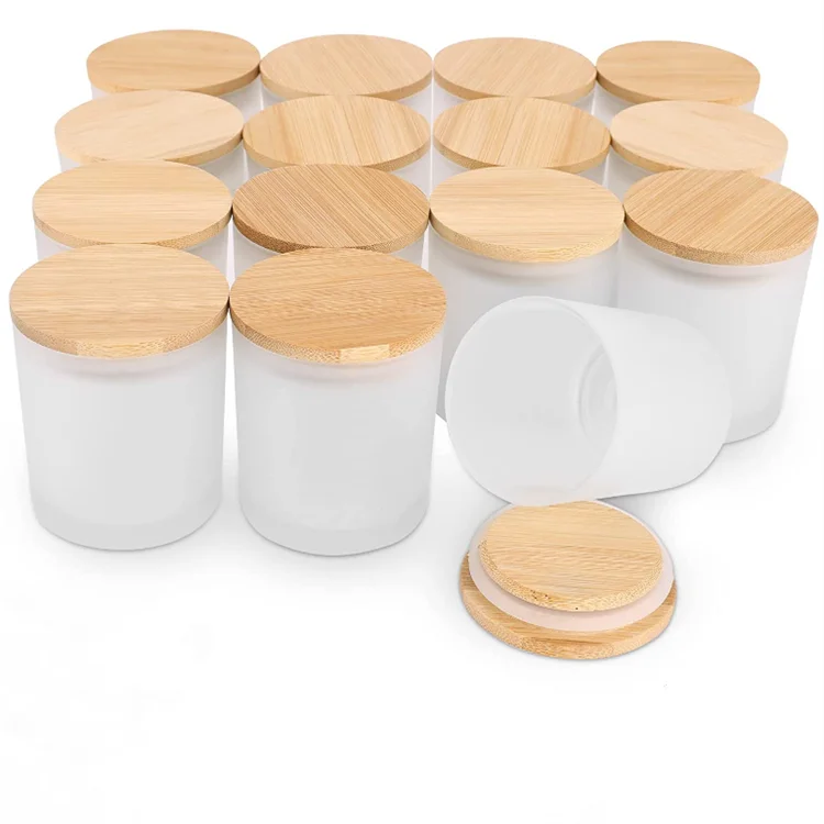 Wholesale High Quality Clear Glass Luxury Candle Jar with Bamboo Lid Frosted and Colored 10oz Capacity