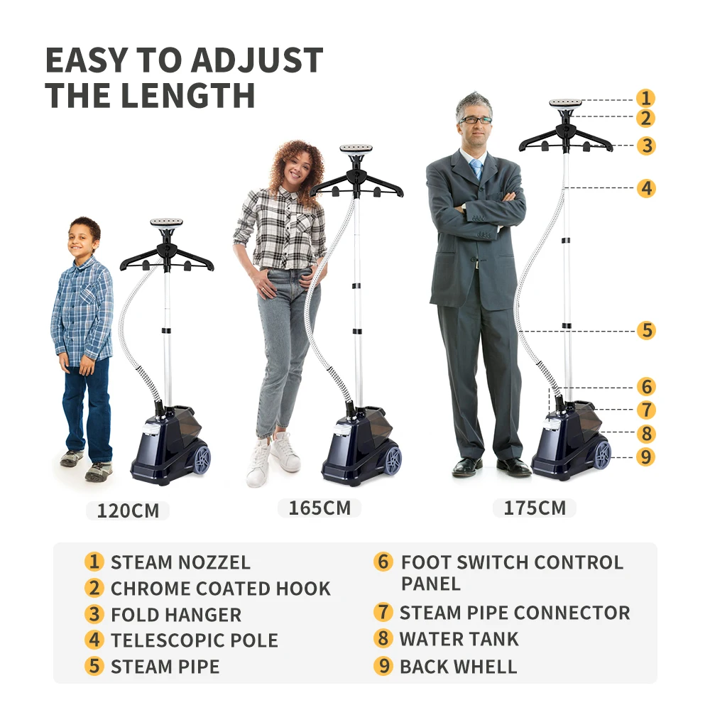 2200W vertical hanging ironing machine clothes steam iron fabric foot switch garment steamer