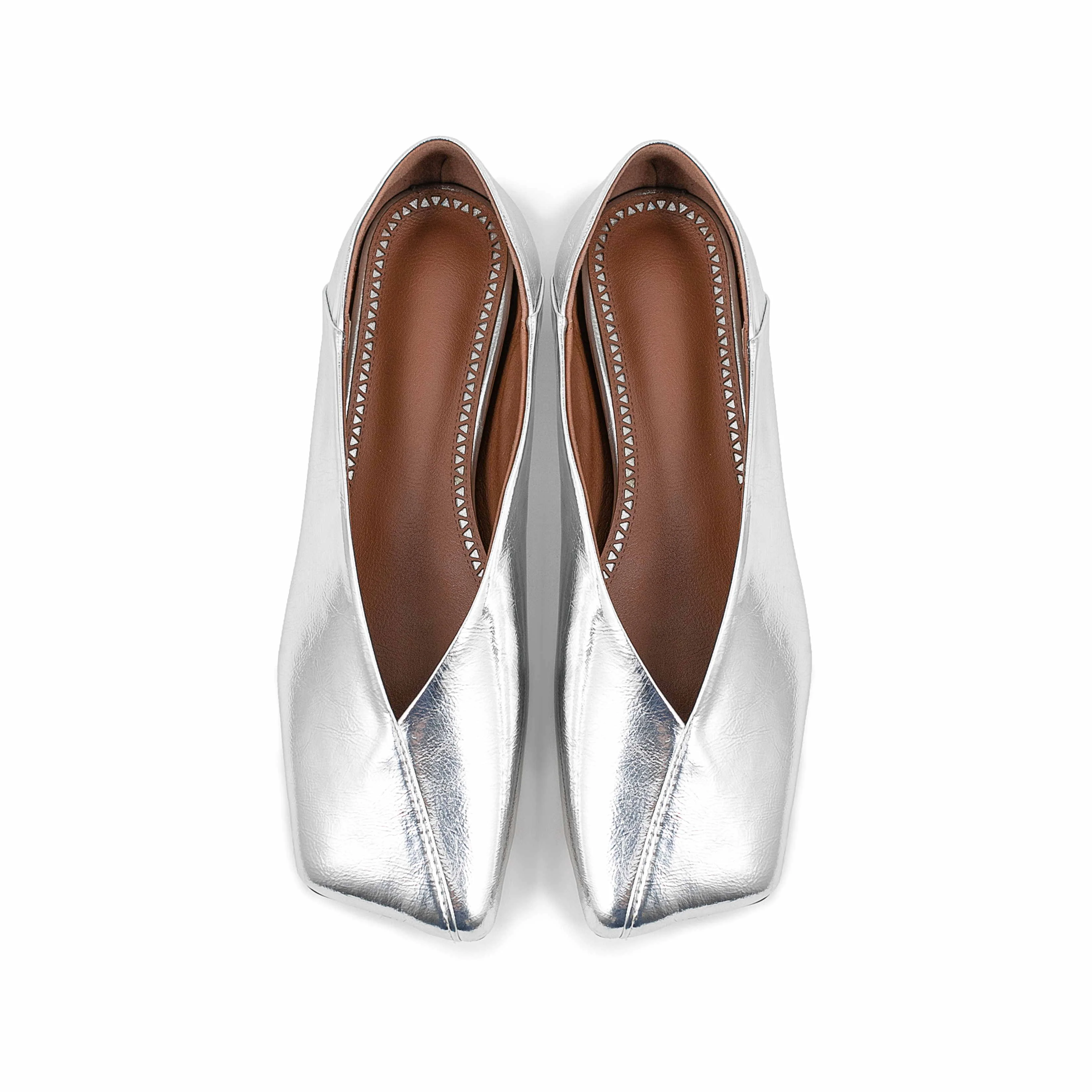 Classy Silver Genuine Leather Women Spring Pumps Boat Shoes Fashion Square Toe Ladies Ballet Flats