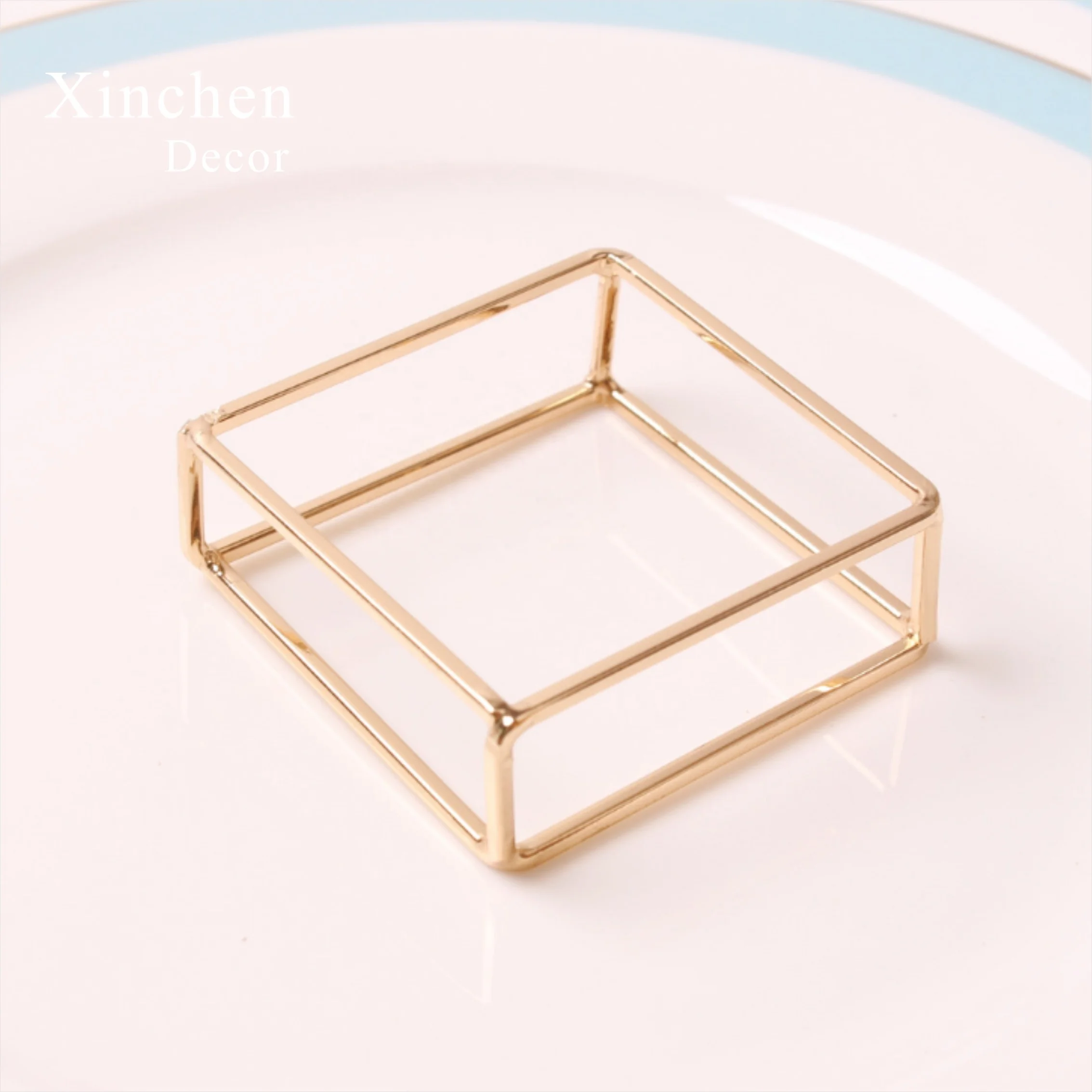 Wedding family dinner holiday party table decoration square frame metal napkin ring