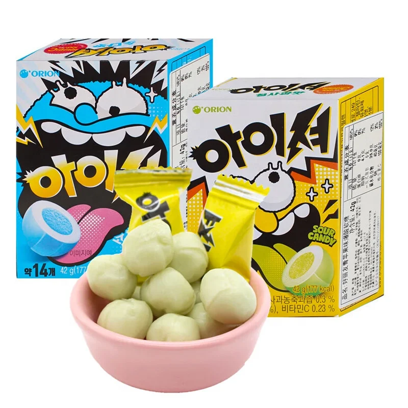 42g Korea Imported Super Sour Fudge Green Apple Flavor Burst Sour Soda Flavor Sandwich Fudge
