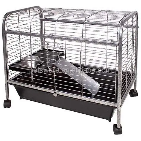 Luxury Small Animal Cage Guinea Pig &  Rabbit Cage with Feeder, Rolling Wheels, Platform, Ramp