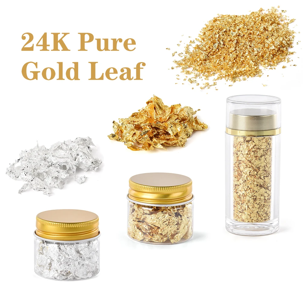 Factory Direct Sale 24K Gold Flakes Genuine Gold & Silver Flake For Nail Art Diy  Beauty Decoration
