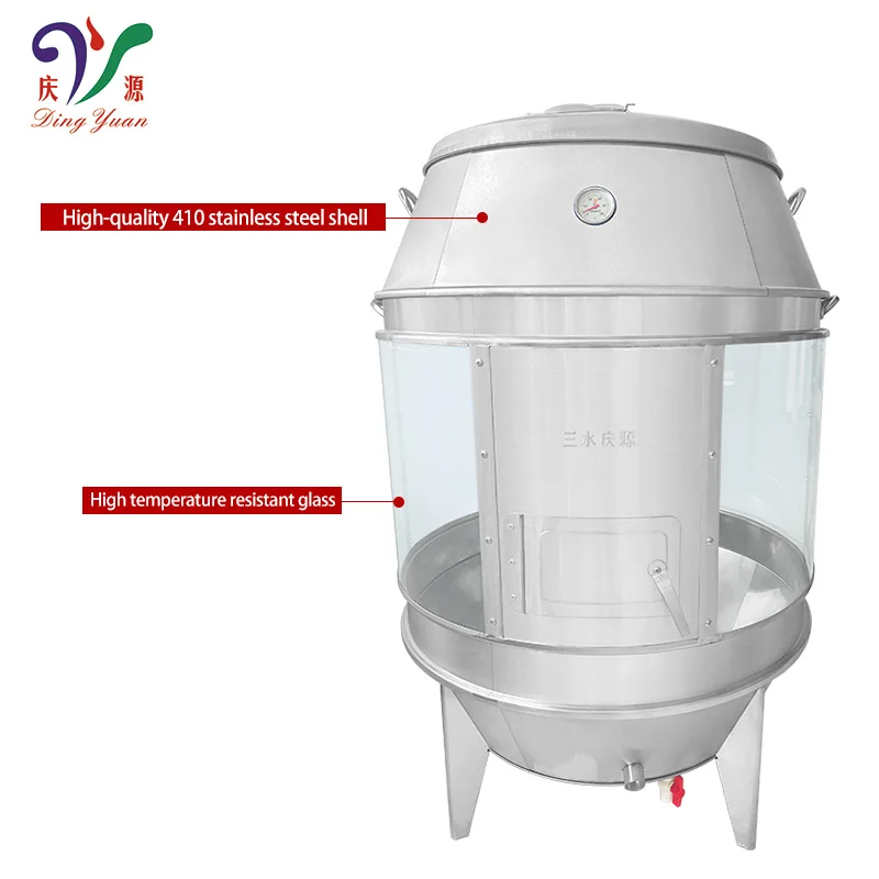 Wholesale High quality tempered glass charcoal whole chicken roasting oven smoke duck hanging display roaster with wood fire