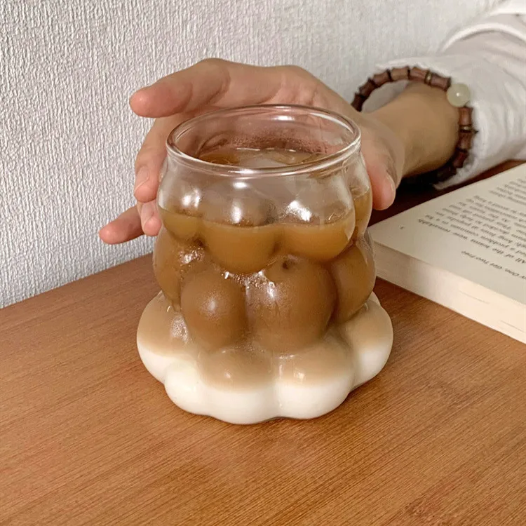 Creative Vintage 13oz Transparent Grape Shaped Glassware Borosilicate Glass Mug With Handle For Sublimation
