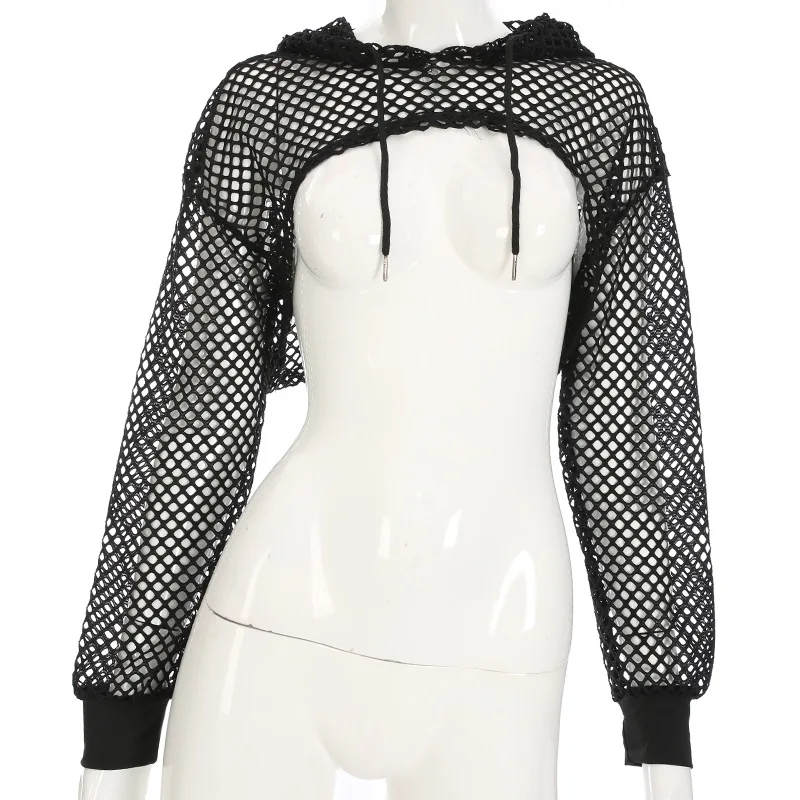 Summer Fall Sexy Casual Hollow Out See Through Pullover Tops T-Shirt Long Sleeve Women Tops Fashionable Crop Top Hoodie