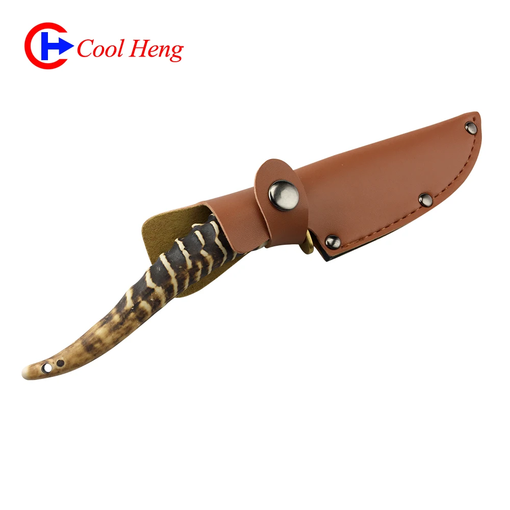 
Damascus pattern Antlers handle outdoors knife Retro Camping hunting knife With PU knife cover 