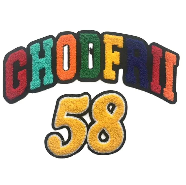 Custom university letter chenille patch on Hoodie chenille logo toweling embroidery patch for clothing