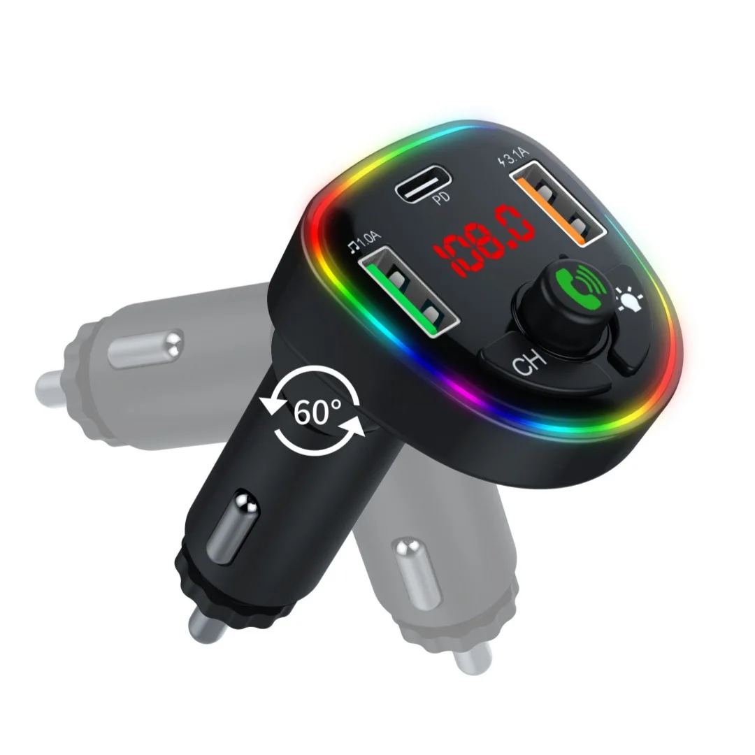 Adapter for Car Wireless FM Radio Transmitter Wireless BT 5.3 MP3/WAV Music Player QC3.0 USB Car Charger 7 Color LED Backlit