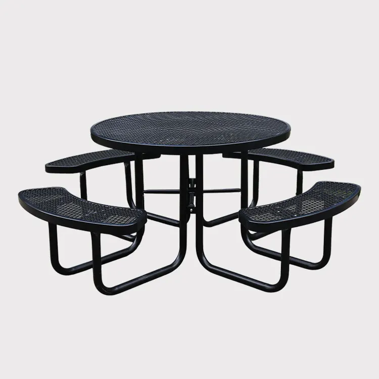 portable outdoor commercial expanded metal picnic camping table with bench outside steel dining cafe chair and table