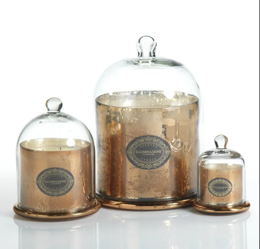 Glass Cloche bell candle jars golden silver blue black custom color display dome with glass base