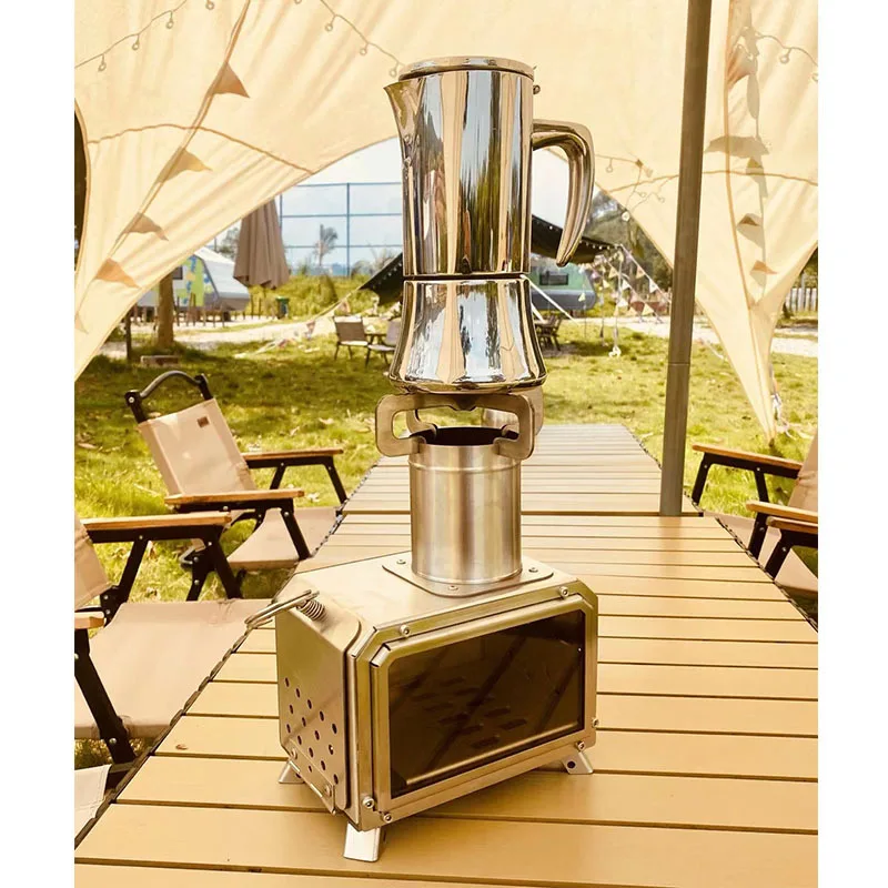 Portable Camping Cooker with Glass Window Panel Outdoor Hiking Wood BBQ Stove Quick Release Backpacking Tool