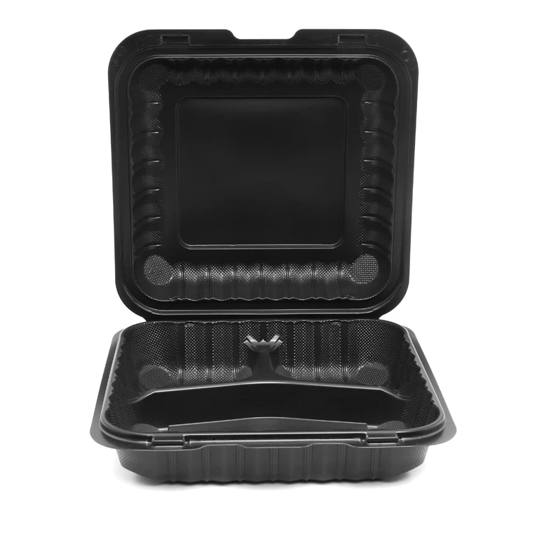 High quality microwave to go restaurant lunch box 8 x8 hinged three compartment styrofoam containers