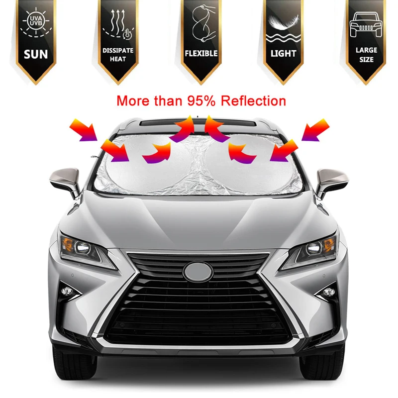 Windshield Sunshades Foldable Car Front Window Sunshade for Most Car SUV Truck Vans Visor Blocks UV Rays and Heat Protection