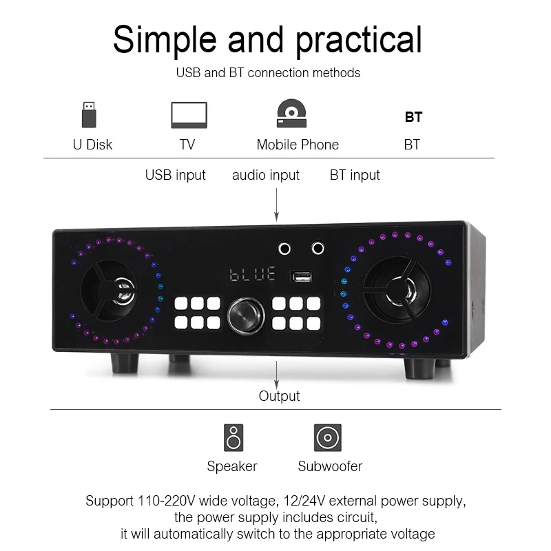 Kinter Home Class D Amplifier Board Bass Speaker 12V 24V 110V 220V Power Amplifier Home Theatre System