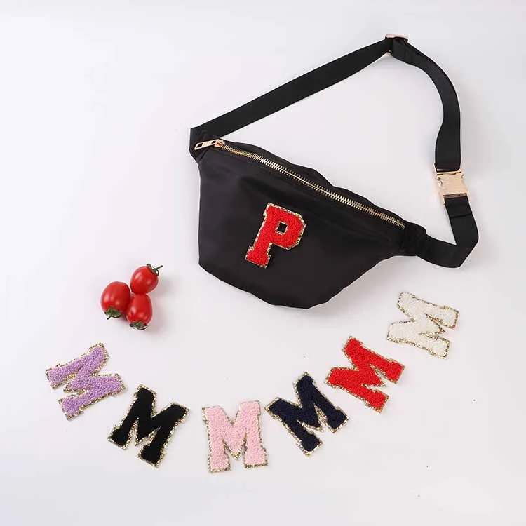 26 English letters alphabet patch garment accessories Navy glitter letter stickers self adhesive patches initial small for bags