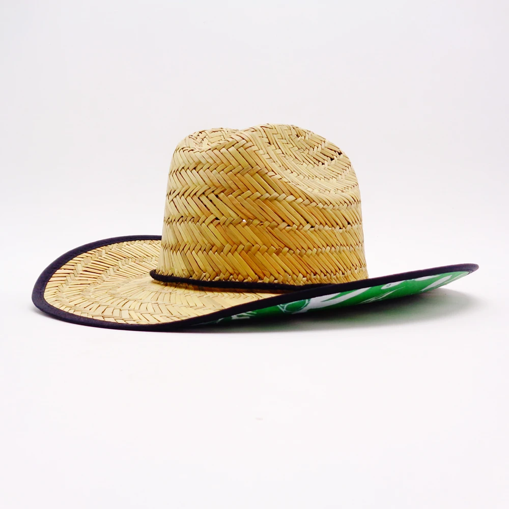 Custom Bulk Natural Grass Summer Beer Brand Promotion Cow Boy Straw Cowboy Hat for Sale