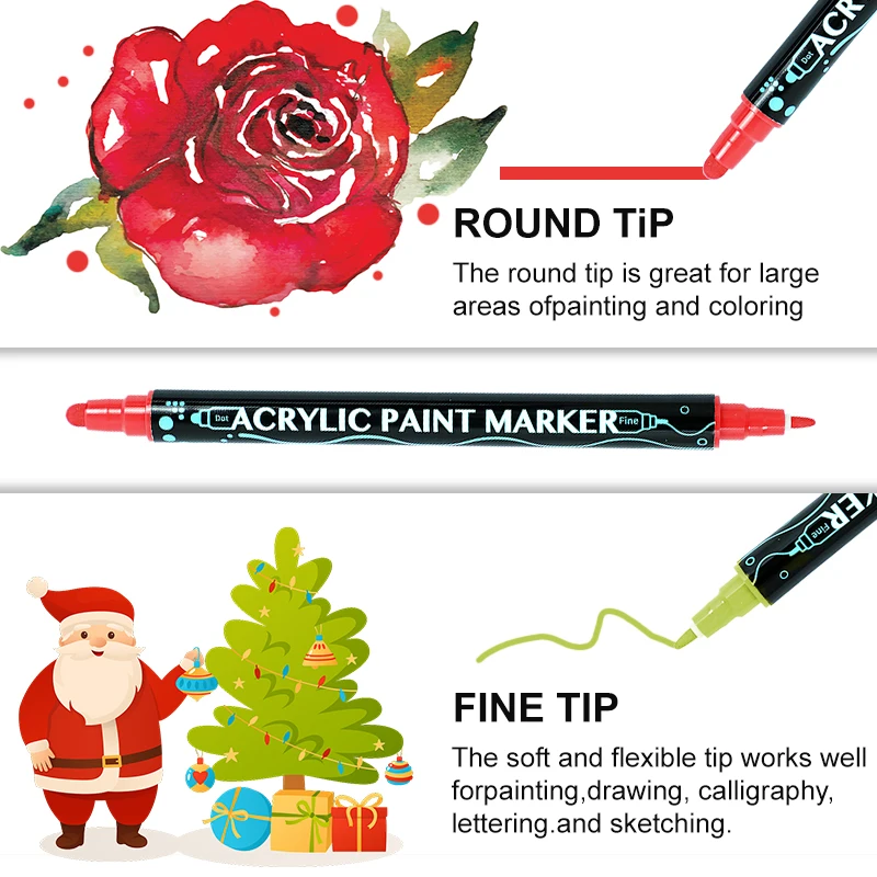 Dual Tip Acrylic Ink Paint Marker Pen Fine Brush Tip Graffiti Acrylic Permanent Ink Paint Acrylic Marker