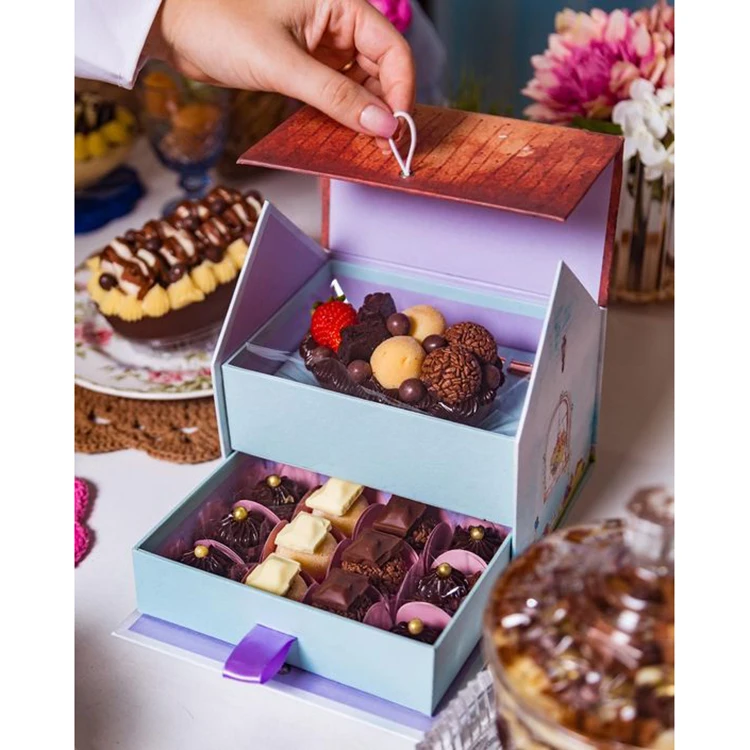 Custom Printed Macaron Gift Box Packaging Pastry Gold Lid Macaron Box with Lining for Afternoon Tea Cake Sweet Desserts Bakery