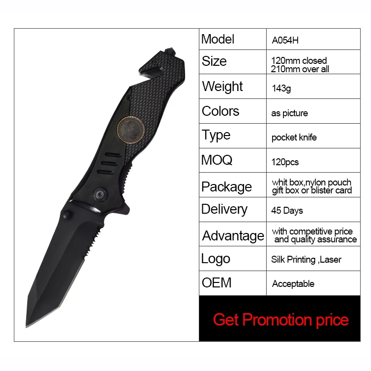 
Wholesale OEM Custom Logo Printed Engraved Outdoor Survival Rescue Stainless Steel Folding Pocket Knife with Seatbelt Cutter 